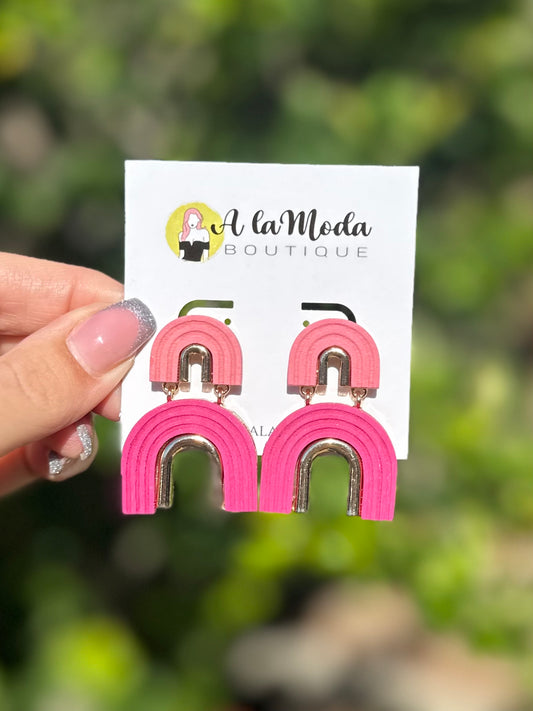 Double U Shape Earrings (Pink)