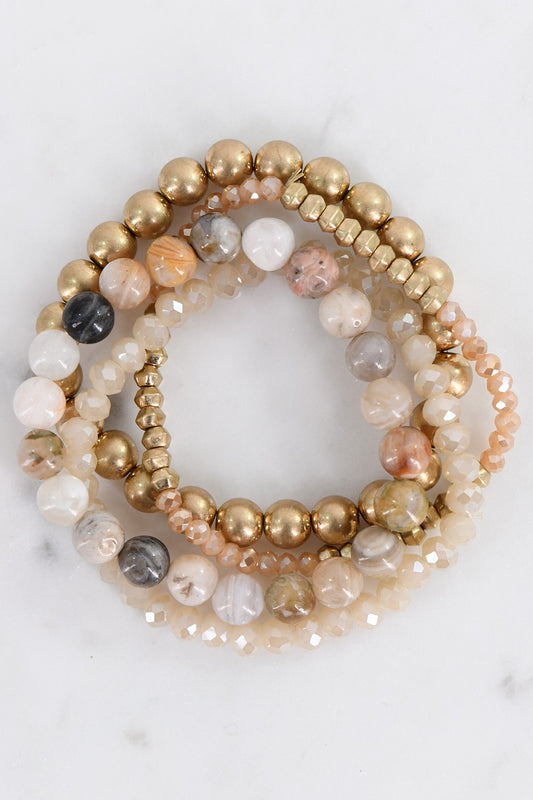 Natural Stone & Crystal Beaded Bracelet Set