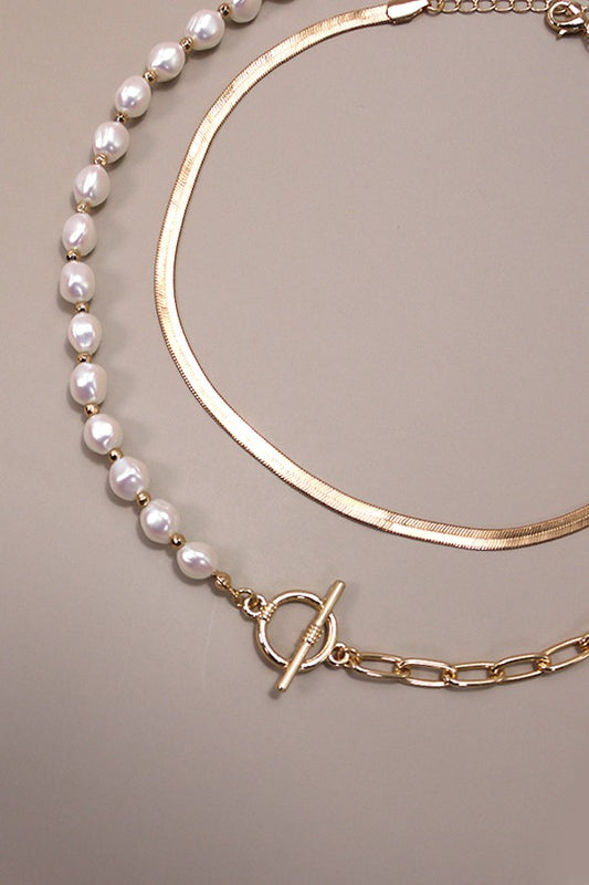 Multi Layer Pearl Link Chain Necklace