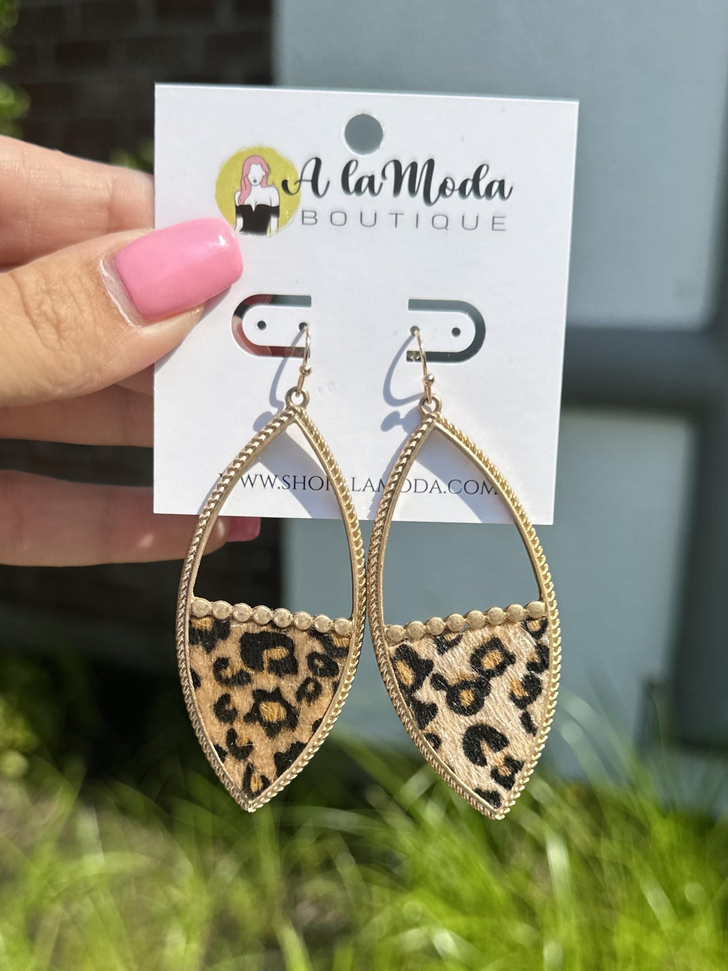 Leopard Print Leather Drop Earrings