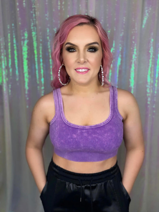 Purple Square-Neck Crop Top